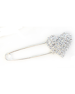 Kilt veiligheidsspeld hart met strass diamantjes 