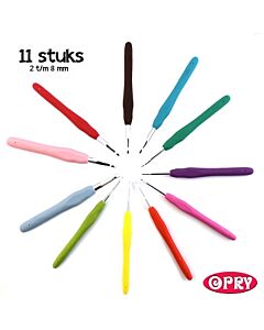 Gekleurde softgrip haaknaalden set van Opry van 2.0 t/m 8.0mm