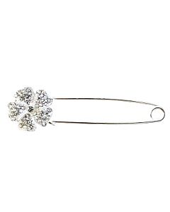 Kilt veiligheidsspeld met diamanten bloem, 8cm groot