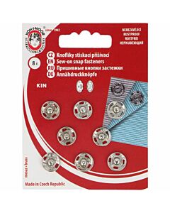Kaartje met  6 zilverkleurige naaibare drukknopen van Kin, 15.9/15mm.