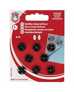 Kaartje met 6 zwarte naaibare drukknopen van kin. 13.9/13 mm.