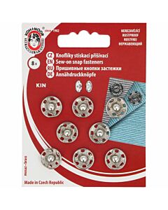 Kaartje met 8 zilverkleurige naaibare drukknopen van Kin 12.4/11.5 mm.