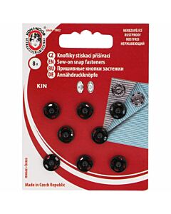 Kaartje met 8 zwarte naaibare drukknopen van Kin 12.4/11.5 mm.