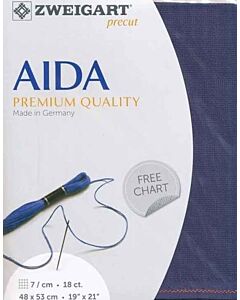 Borduurstof aida 18ct/ 7 kruisje van Zweigart blauw 589 afm. 48x53cm