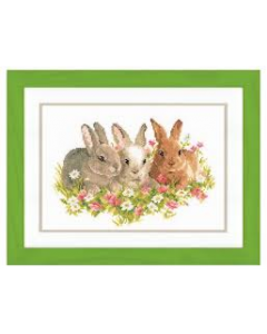 Vervaco borduurpakket  konijnen in bloemenveld borduren pn-0143866