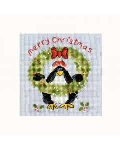 Borduurpakket wenskaart pinguïn met kerstkrans - Bothy Threads bt-xmas36