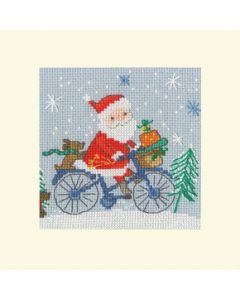 Wenskaart kerstman op de fiets - Bothy Threads bt-xmas51 om te borduren