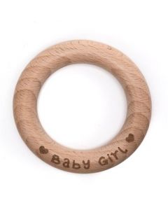 Durable bijtring baby girl- hout