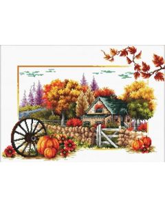 Voorbedrukt borduurpakket Autumn farm - herfst boerderij op aida Needleart World 540.043