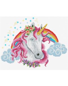 Voorbedrukt borduurpakket rainbow unicorn op aida Needleart World 440.104