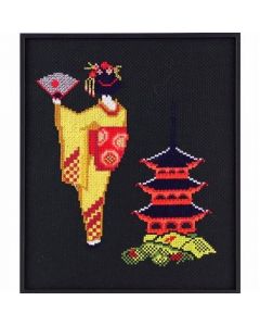 Pako borduurpakket  Geisha met een pagode met telpatroon 216.222