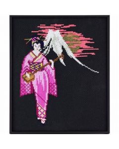 Pako borduurpakket  Geisha met Fujiyama. met telpatroon 216.223