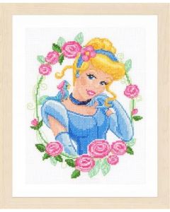 Vervaco borduurpakket Assepoester in bloemenkrans Disney op aida om te borduren  pn-0145095