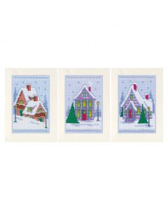 Vervaco wenskaarten met omslag Winterhuisjes set van 3 borduren PN-0149548