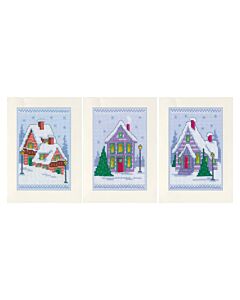 Vervaco wenskaarten met omslag Winterhuisjes set van 3 borduren PN-0149548