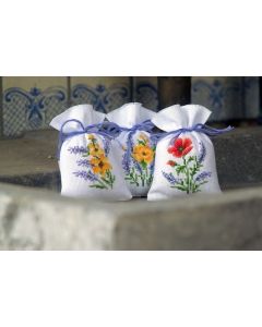 Vervaco borduurpakket kruidenzakje 3 st. Bloemen en lavendel pn-0165143