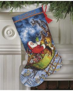  Borduurpakket dimensions  gold collection Kerstsok kerstman met slee- Santa's flight stocking  70-08923