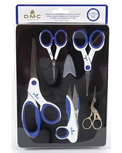 DMC scharen set 5 stuks . De scharen hebben en scherpe punt en liggen fijn in de hand.  Voor precies knippen ooievaarsschaartje, draadknipper, borduurschaartjes van 10 en 13cm, stofschaar 20cm.   