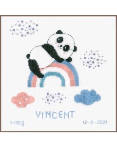 Borduurpakket geboortetegel panda op regenboog van Vervaco pn-0191636