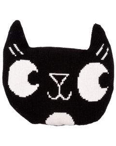 Borduurpakket kruissteekkussen Eva Mouton zwarte kat met kussenrug van Vervaco pn-0196989
