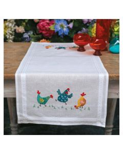 Borduurpakket tafelloper Kleurige kippen van Vervaco PN-0197236 voorbedrukt spansteek