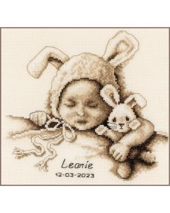 Vervaco borduurpakket geboortetegel Baby en knuffelkonijn pn-0199358 om te borduren