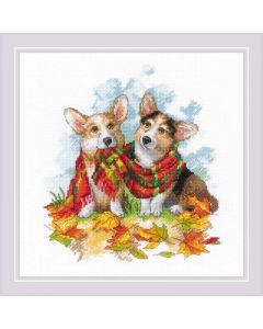 Riolis borduurpakket hondjes in de herfst om te borduren 2002