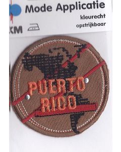Bruine, ronde applicatie met tekst Puerto Rico applicatie