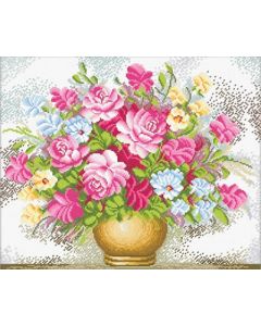 Voorbedrukt borduurpakket Vase of Flowers - vaas met bloemen op aida Needleart World 440.008