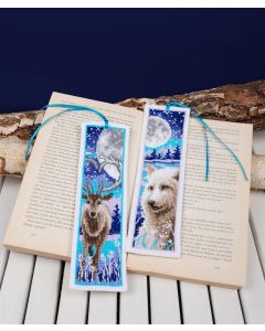 Vervaco borduurpakket 2 boekenleggers wolf en hert in de nacht borduren PN-0187476