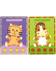 Vervaco borduurpakket 2 borduurkaarten poes en pony voor kinderen pn-0164929 