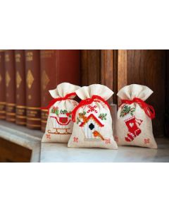 Vervaco borduurpakket 3 kruidenzakjes kerstmotiefjes borduren pn-0172213