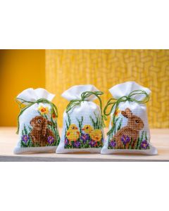 Vervaco borduurpakket kruidenzakje 3 st. konijnen met kuikentjes pn-0187096 borduren