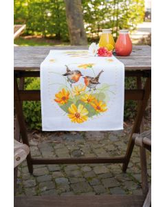 Vervaco tafelkleed roodborstje en bloemen borduren pn-0161964 loper 