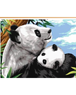 Voorbedrukt canvas/stramien knuffelde panda met jong om te borduren van Margot
