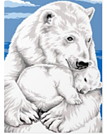 Voorbedrukt canvas/stramien knuffelde ijsbeer met jong om te borduren van Margot