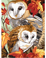 Voorbedrukt canvas/stramien uil met jong om te borduren van Margot