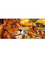 Voorbedrukt canvas / stramien Dans la plaine - leeuwen in de vlakte om te borduren van Margot