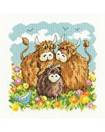 Heritage Crafts borduurpakket hooglanders familie 1771A telpatroon