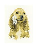 Heritage Crafts borduurpakket hond met bloemetje 1896A telpatroon