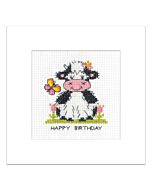 Heritage Crafts borduurpakket wenskaart koe met vlinder 1900A telpatroon incl. passe-partoutkaart en envelop