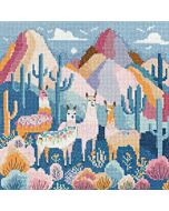 Heritage Crafts borduurpakket landschap met lama's 1908A telpatroon