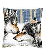 Borduurpakket kruissteek kussen 2 wolven