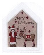  Borduurpakket Kersthuisje kerstman en rendier met lijstje