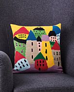 Permin borduurkussenpakket de scheve gekleurde huizen 83-5319 telpatroon