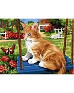 Voorbedrukt stramien poes op schommel om te borduren seg de paris 926.316