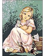 Voorbedrukte stramien meisje met poesjes van Seg de Paris 929.116