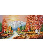 Voorbedrukt borduurpakket A Flaming Sunset - Een vlammende zonsondergang op aida Needleart World 940.067