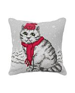 Orchidea borduurkussenpakket kat met rode muts 99110 voorbedrukt