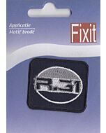 Applicatie donker blauw met licht ovaal figuur erin en een zwarte rand..